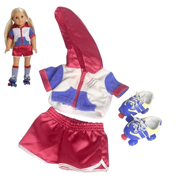 American Girl Doll Julie Skating Outfit 2in1 Summer Roller Skates Hoodie Shorts - Picture 3 of 6